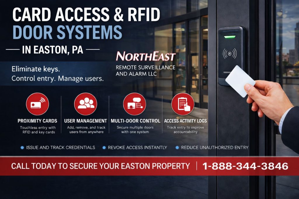 RFID card access control system installed on commercial door in Easton, PA