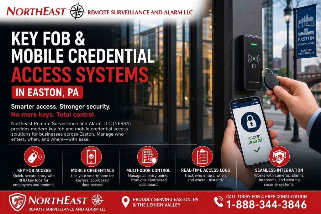 Key fob and mobile credential access control system installation in Easton, PA